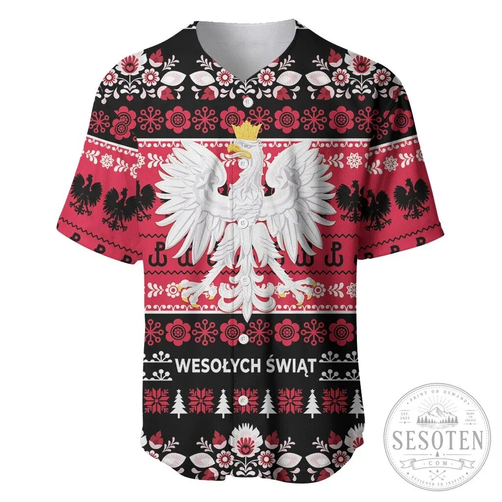 Polish Christmas Ugly Sweater Style Wesołych Świąt Baseball Jersey 5 Polish Christmas Ugly Sweater Style Wesołych Świąt Baseball Jersey