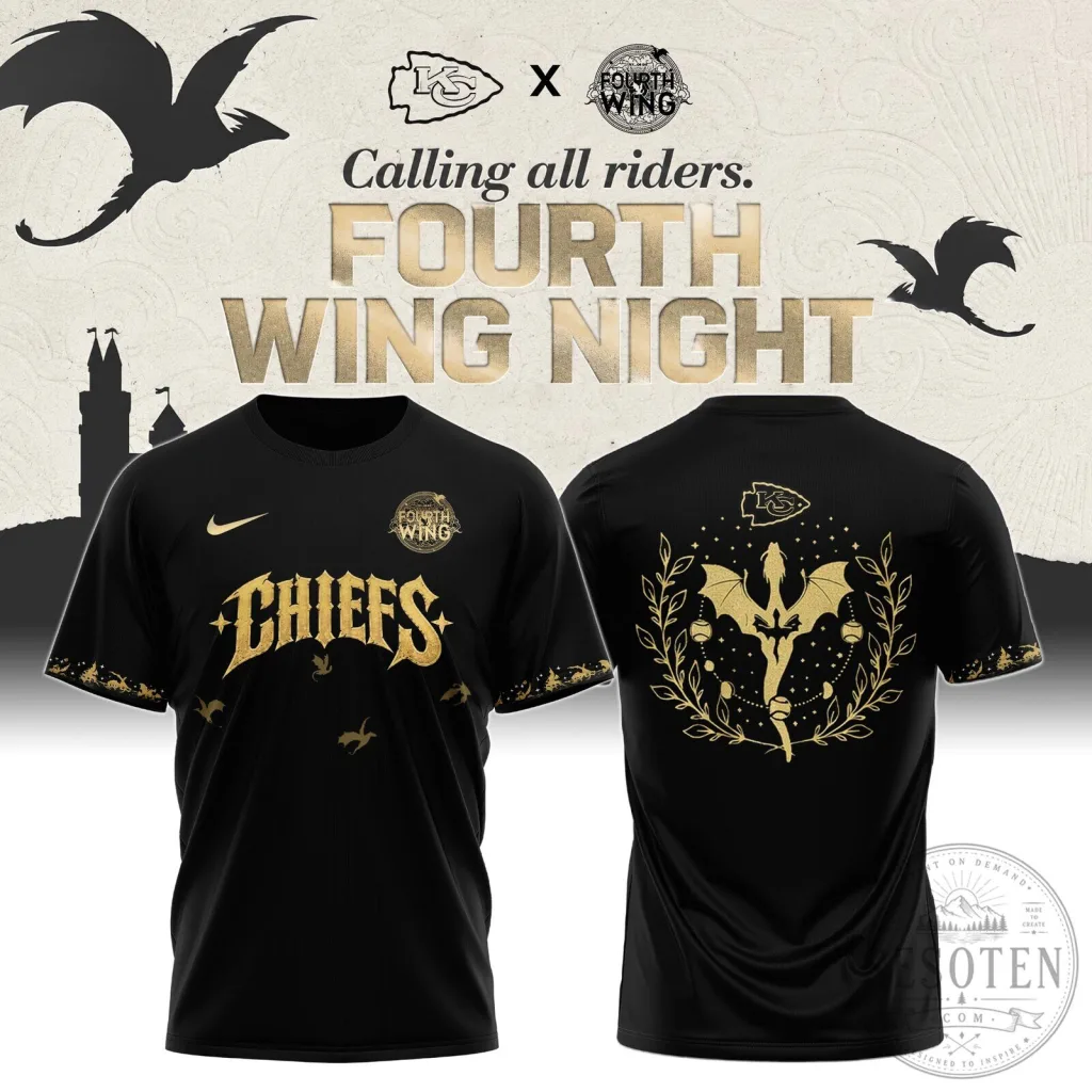 Kansas City Chiefs Fourth Wing Night Dragon Rider Gold Black Football T-Shirt Kansas City Chiefs Fourth Wing Night Dragon Rider Gold Black Football T-Shirt