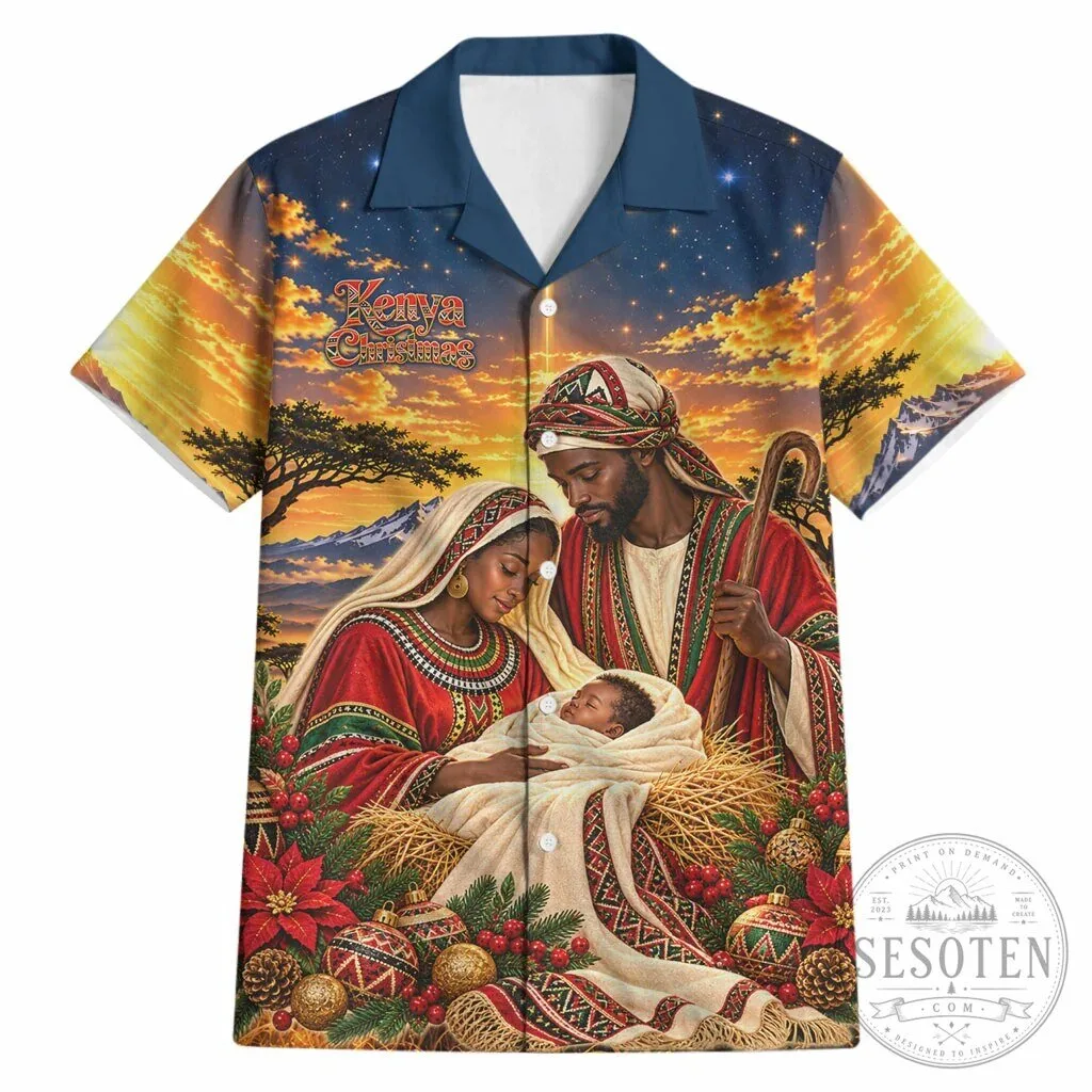 Kenya Christmas African Holy Family Nativity Scene Hawaiian Shirt