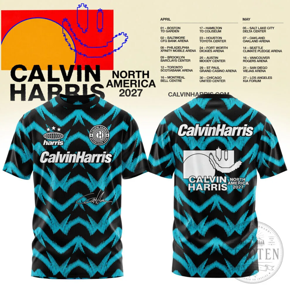 Calvin Harris North America 2027 Tour Black and Blue Chevron Pattern Football Jersey