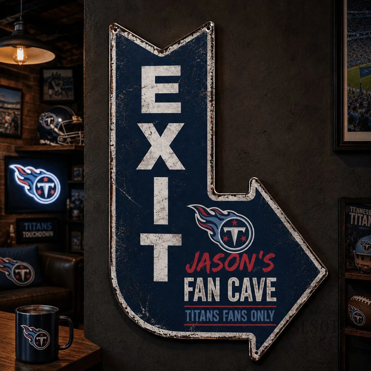 Tennessee Titans NFL Football Team Personalized Fan Cave Exit Arrow Metal Sign