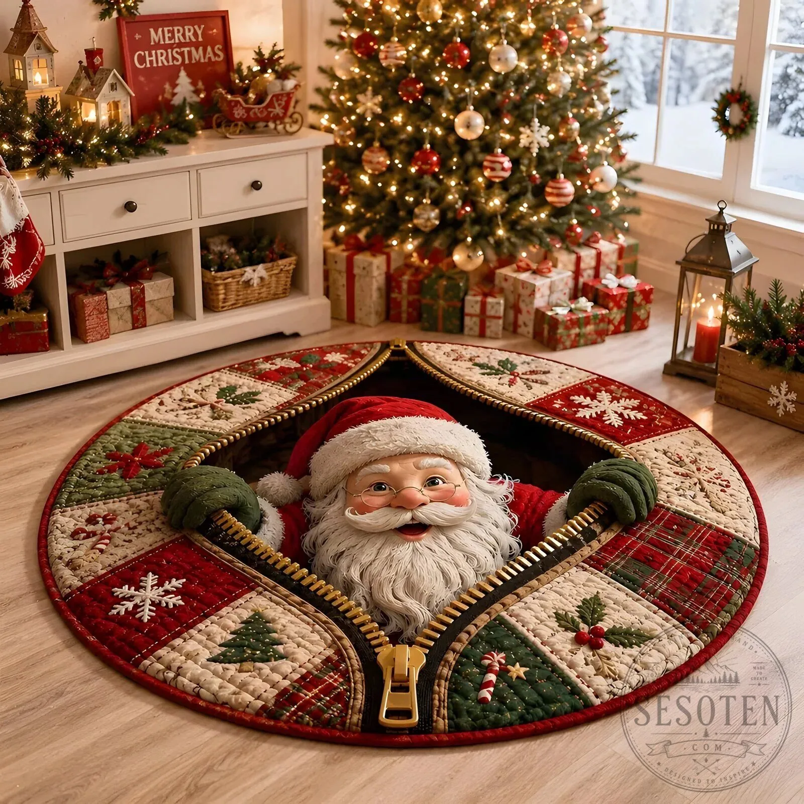 Santa Claus Christmas Illusion Round Rug Holiday Home Floor Decor 15 Santa Claus Christmas Illusion Round Rug Holiday Home Floor Decor