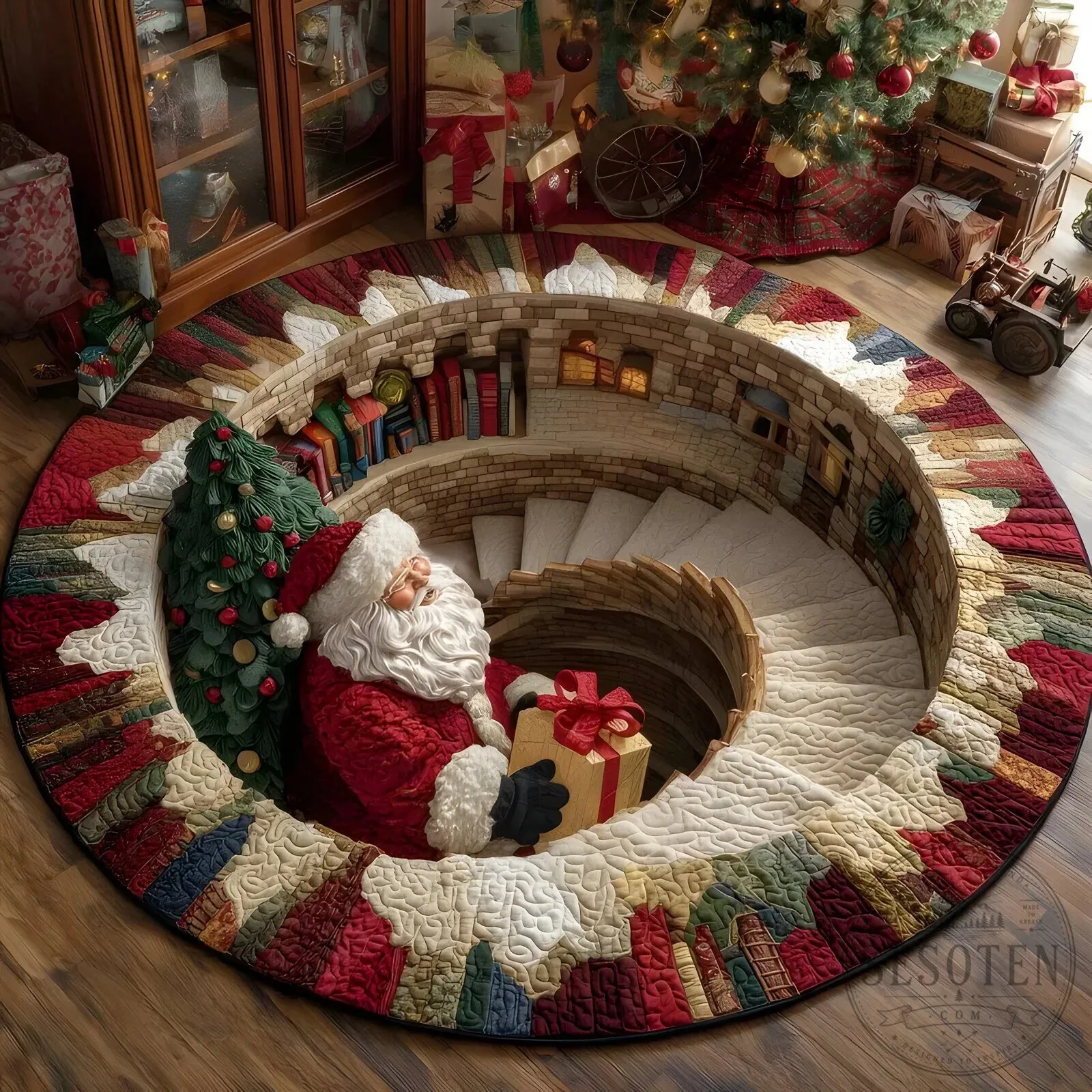 Santa Claus Christmas Illusion Round Rug Holiday Home Floor Decor 16 Santa Claus Christmas Illusion Round Rug Holiday Home Floor Decor