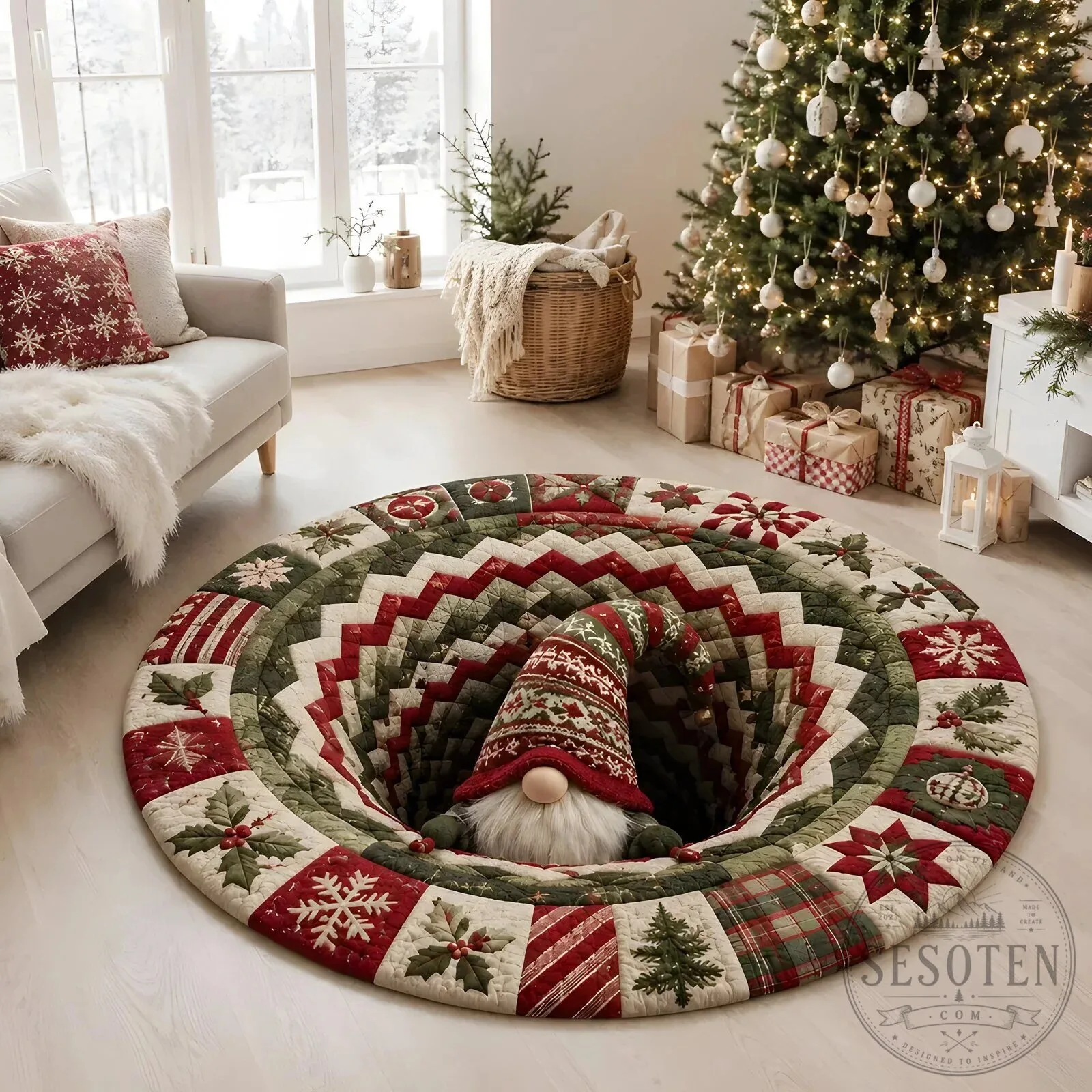 Santa Claus Christmas Illusion Round Rug Holiday Home Floor Decor 20 Santa Claus Christmas Illusion Round Rug Holiday Home Floor Decor