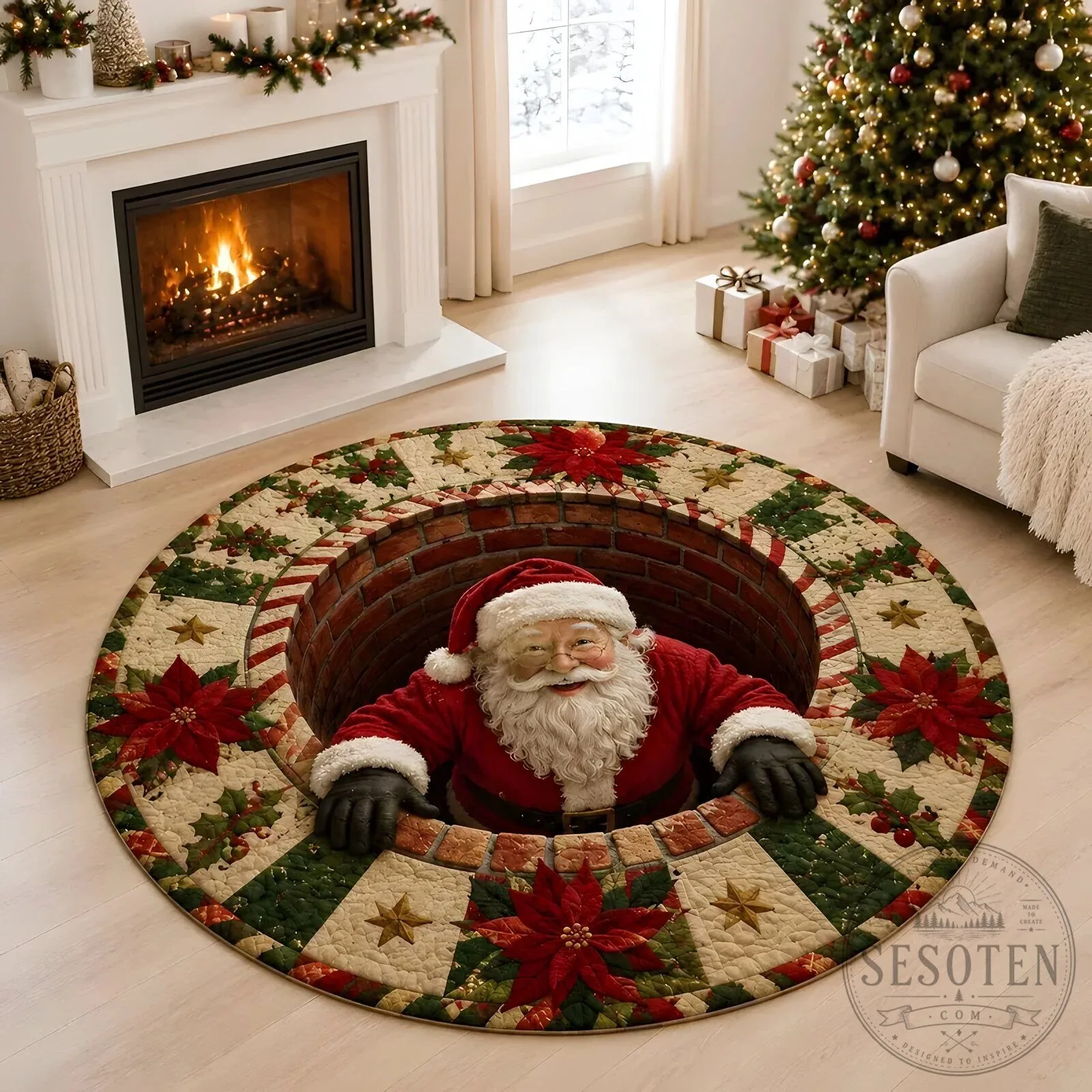 Santa Claus Christmas Illusion Round Rug Holiday Home Floor Decor 21 Santa Claus Christmas Illusion Round Rug Holiday Home Floor Decor
