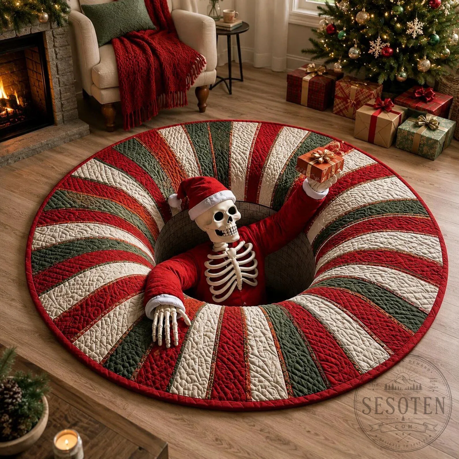 Santa Claus Christmas Illusion Round Rug Holiday Home Floor Decor 23 Santa Claus Christmas Illusion Round Rug Holiday Home Floor Decor