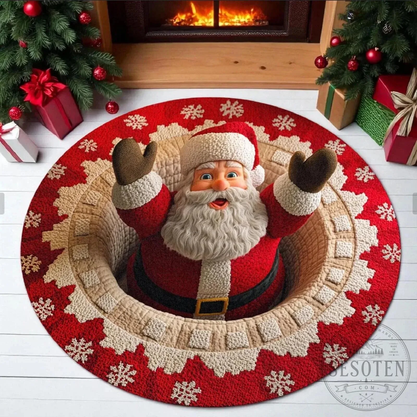Santa Claus Christmas Illusion Round Rug Holiday Home Floor Decor 24 Santa Claus Christmas Illusion Round Rug Holiday Home Floor Decor