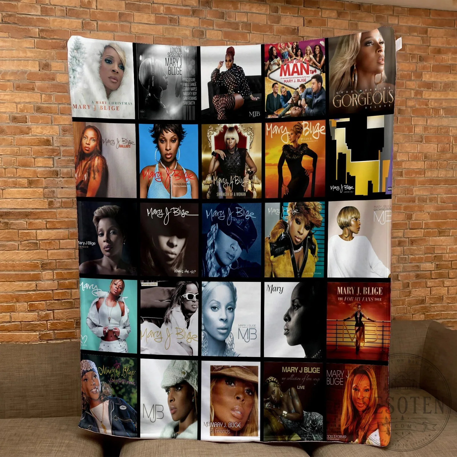 Mary J. Blige Albums Collage Sherpa Blanket for Music Fans