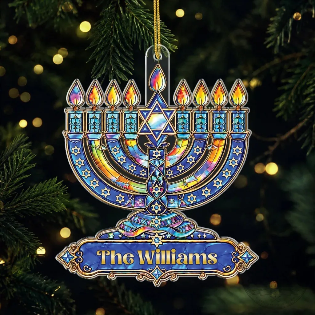 Personalized Hanukkah Menorah Stained Glass Effect Acrylic Ornament Personalized Hanukkah Menorah Stained Glass Effect Acrylic Ornament