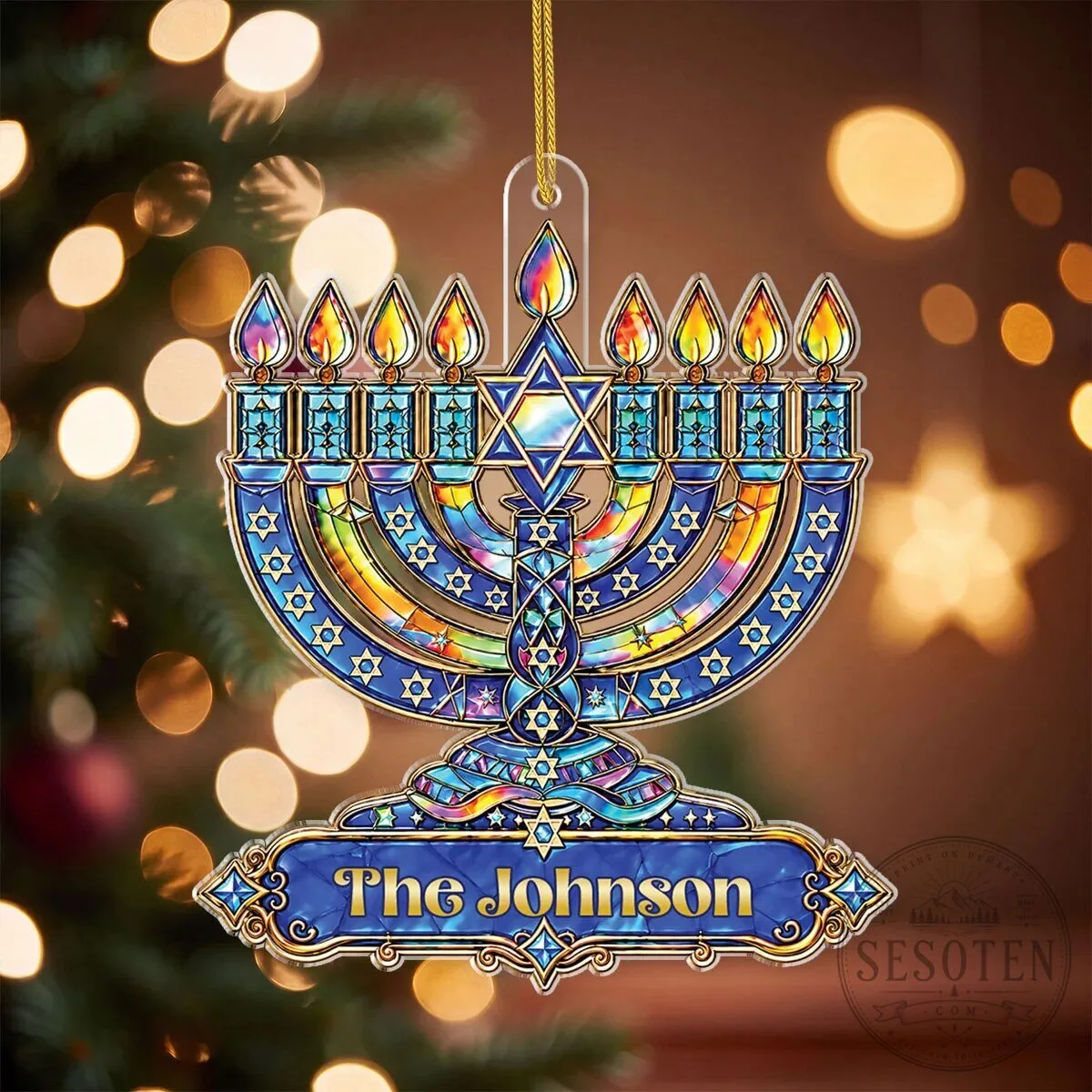 Personalized Hanukkah Menorah Stained Glass Effect Acrylic Ornament 11 Personalized Hanukkah Menorah Stained Glass Effect Acrylic Ornament