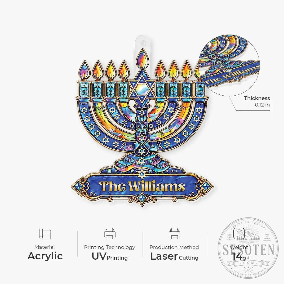 Personalized Hanukkah Menorah Stained Glass Effect Acrylic Ornament 12 Personalized Hanukkah Menorah Stained Glass Effect Acrylic Ornament