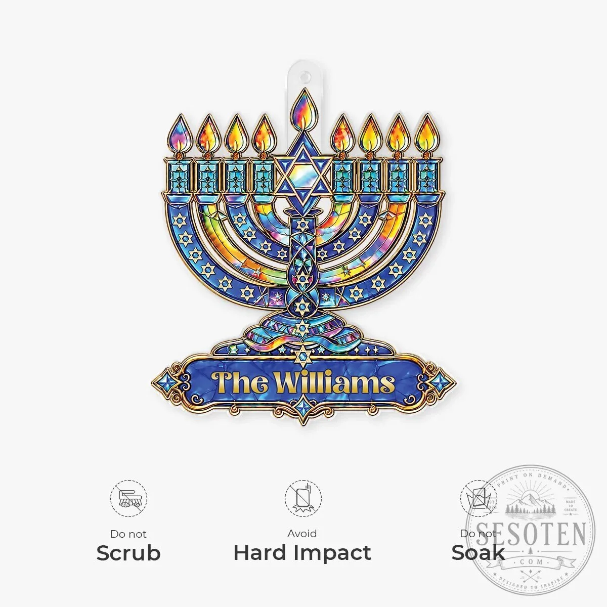 Personalized Hanukkah Menorah Stained Glass Effect Acrylic Ornament 14 Personalized Hanukkah Menorah Stained Glass Effect Acrylic Ornament