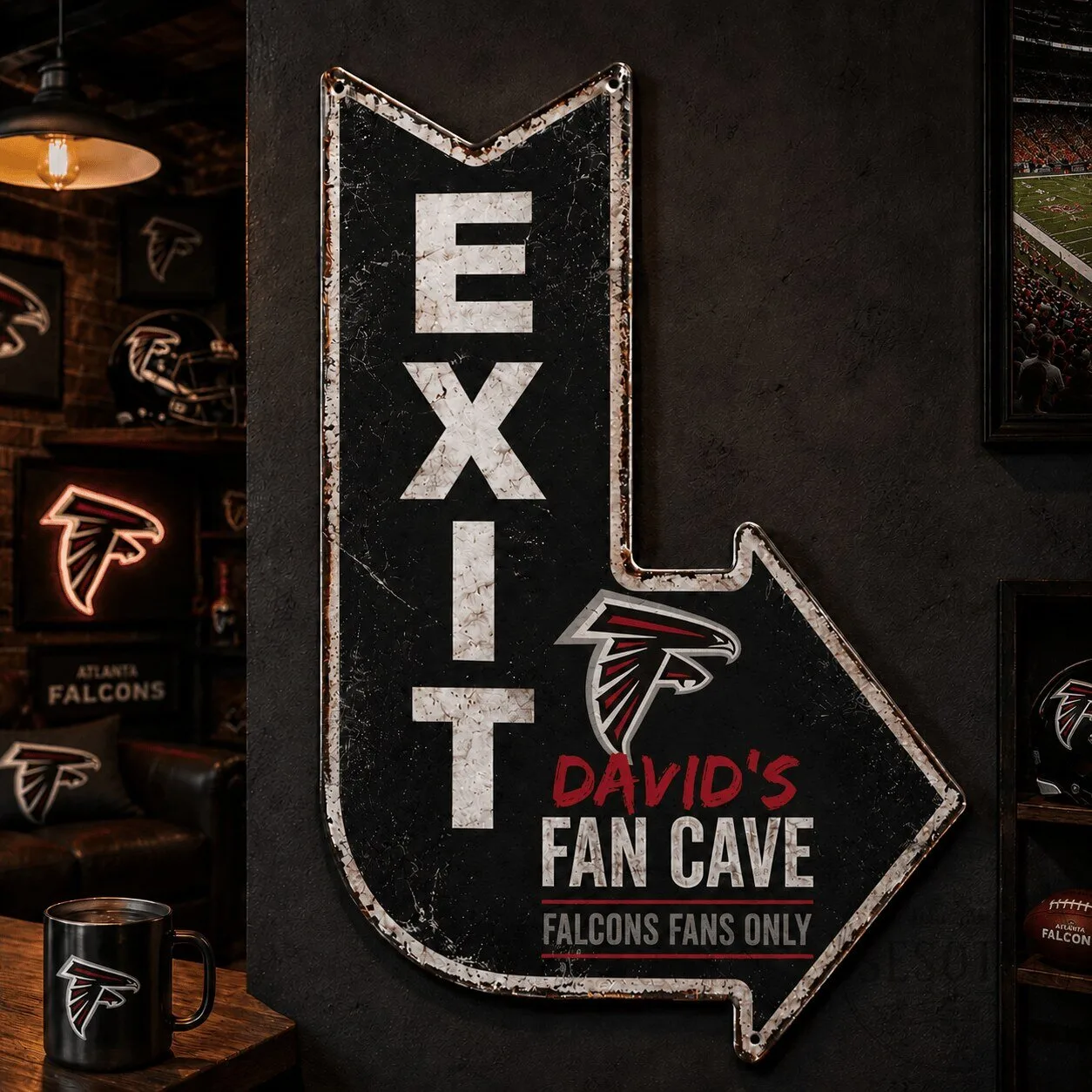 Atlanta Falcons Personalized Exit Arrow Sign for Fan Cave Decor