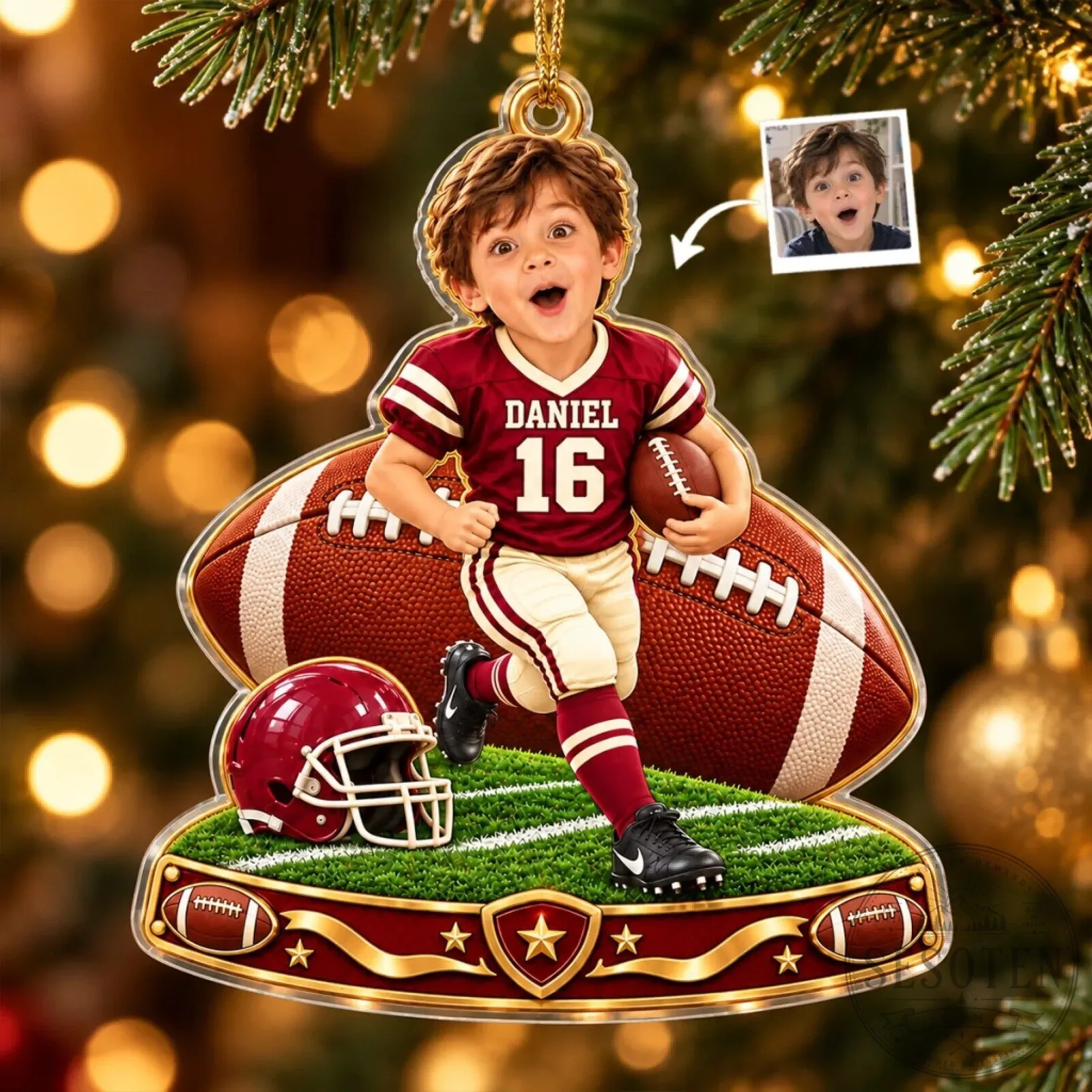 Personalized Football Player Christmas Ornament Custom Photo Gift for Kids