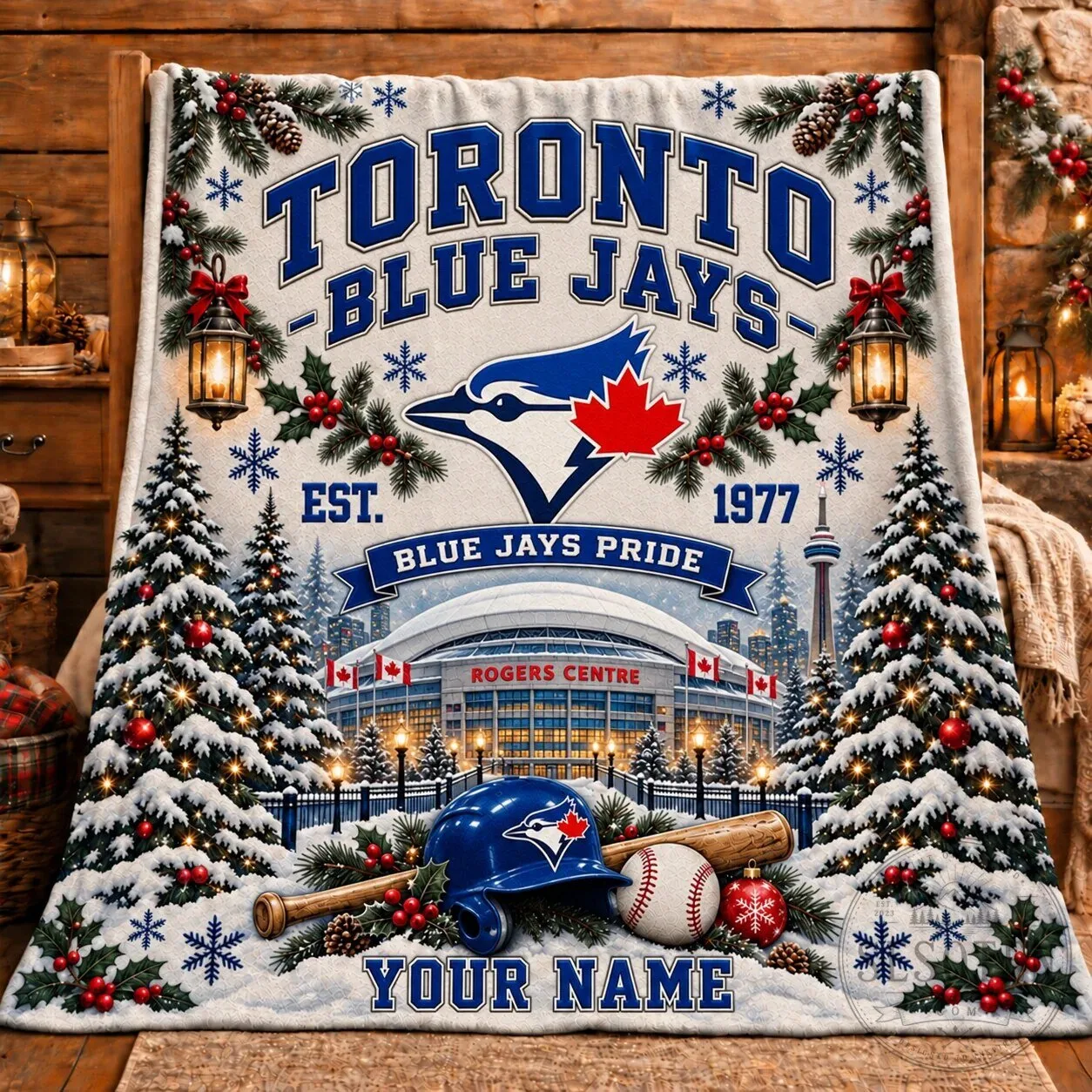 Toronto Blue Jays Christmas Winter Wonderland Personalized Blanket