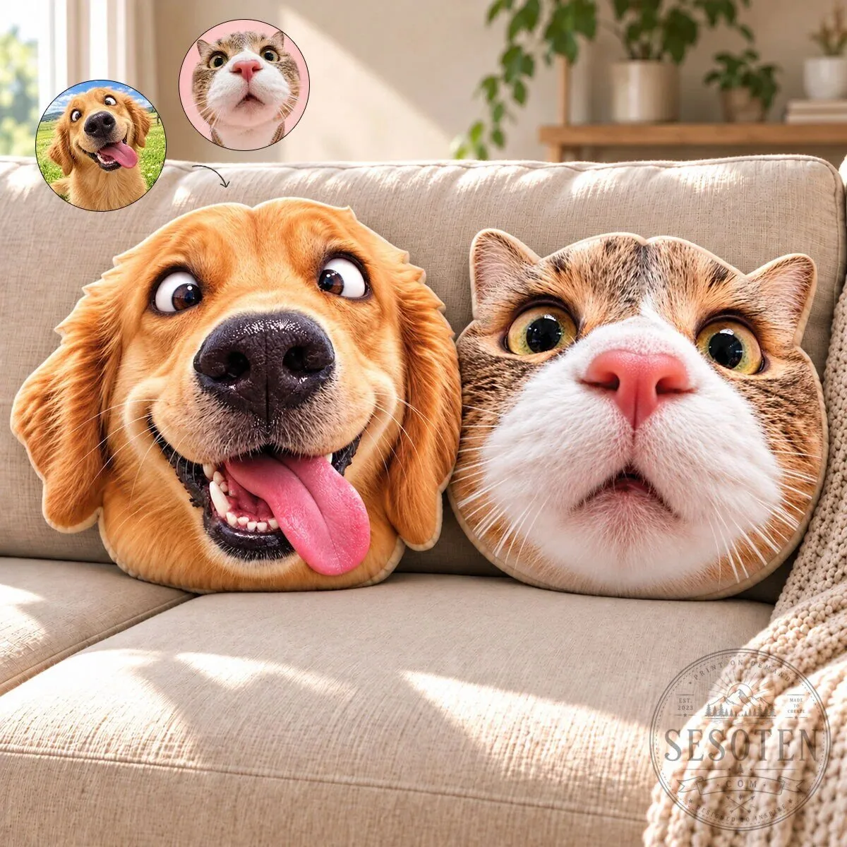 Personalized Pillow in the Shape of Your Pet's Photo - Ideal Gift for Dog and Cat Lovers