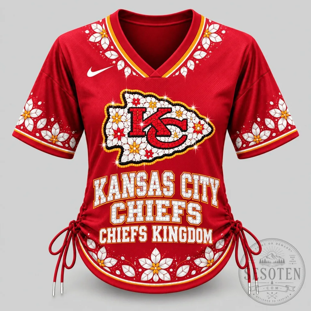 Kansas City Chiefs NFL Top 10 Floral Logo Lace Up Women's Jersey Kansas City Chiefs NFL Top 10 Floral Logo Lace Up Women's Jersey