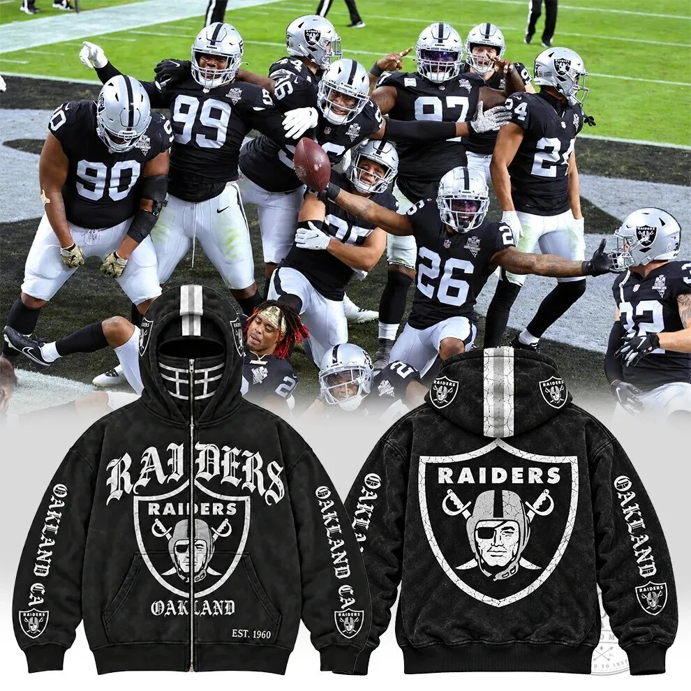 Oakland Raiders Football Helmet Grill Full-Face Zip-Up Hoodie 3 Oakland Raiders Football Helmet Grill Full-Face Zip-Up Hoodie