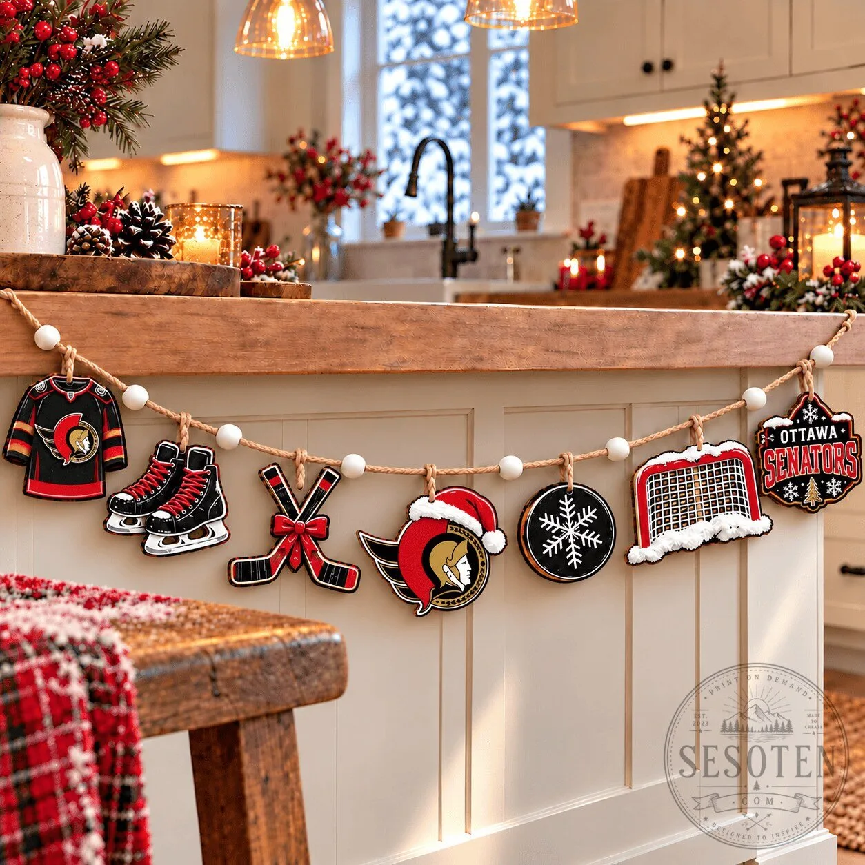 Ottawa Senators NHL Hockey Team Christmas Holiday Wooden Garland Decor 3 Ottawa Senators NHL Hockey Team Christmas Holiday Wooden Garland Decor