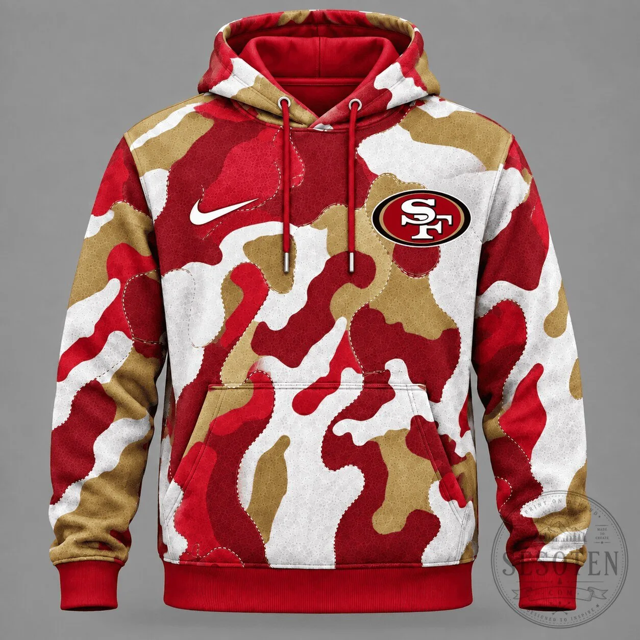 San Francisco 49ers Red Gold Camouflage Pattern Nike Logo Hoodie