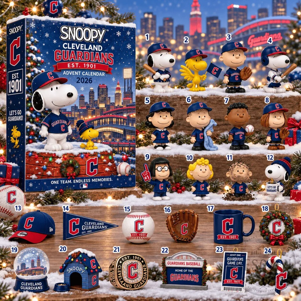 Cleveland Guardians Snoopy Peanuts Baseball Advent Calendar 2026 Christmas Gift 2D Cleveland Guardians Snoopy Peanuts Baseball Advent Calendar 2026 Christmas Gift 2D