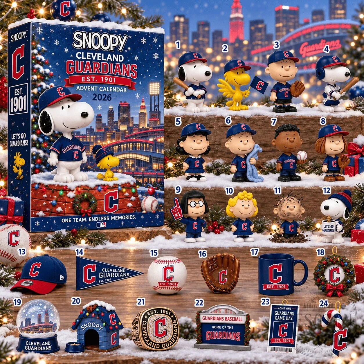 Cleveland Guardians Snoopy Peanuts Baseball Advent Calendar 2026 Christmas Gift 2D 3 Cleveland Guardians Snoopy Peanuts Baseball Advent Calendar 2026 Christmas Gift 2D