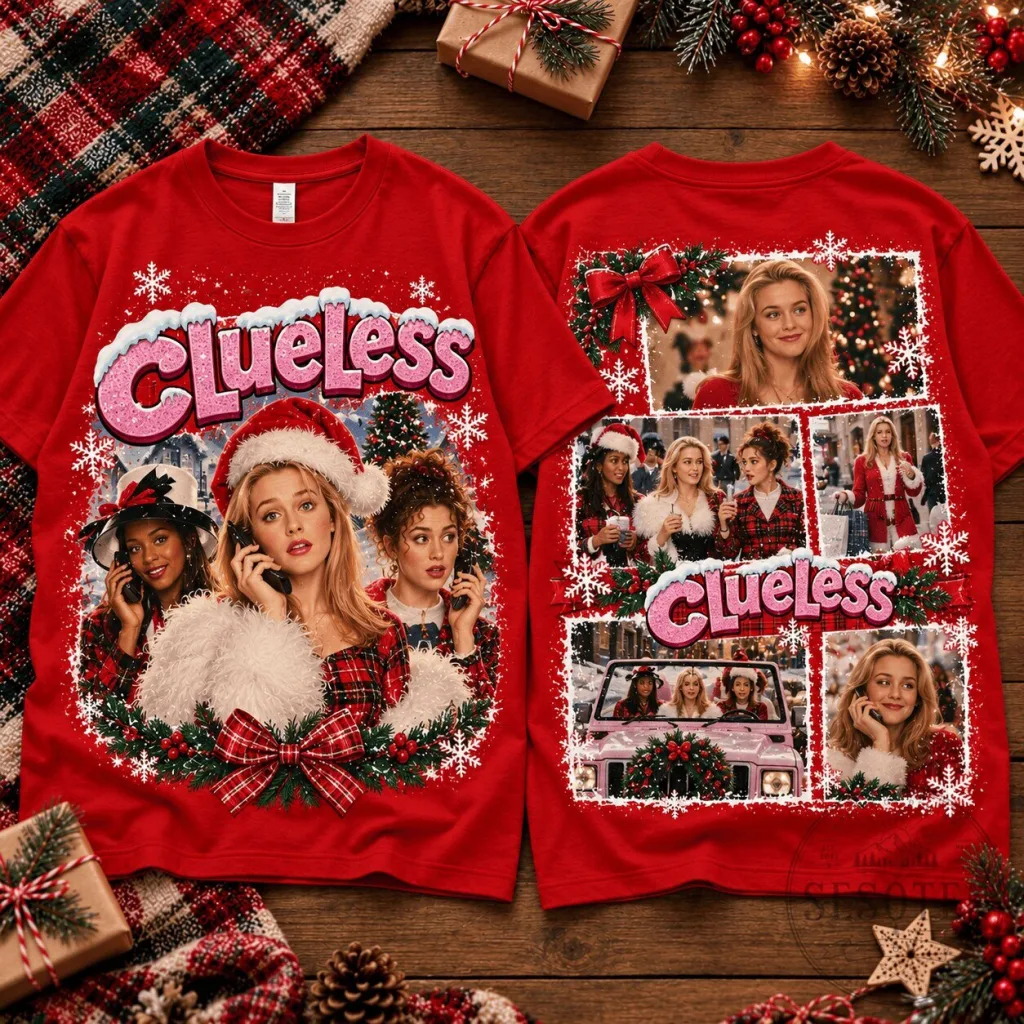 Clueless Christmas Holiday Collage Graphic T-Shirt for Fans Clueless Christmas Holiday Collage Graphic T-Shirt for Fans