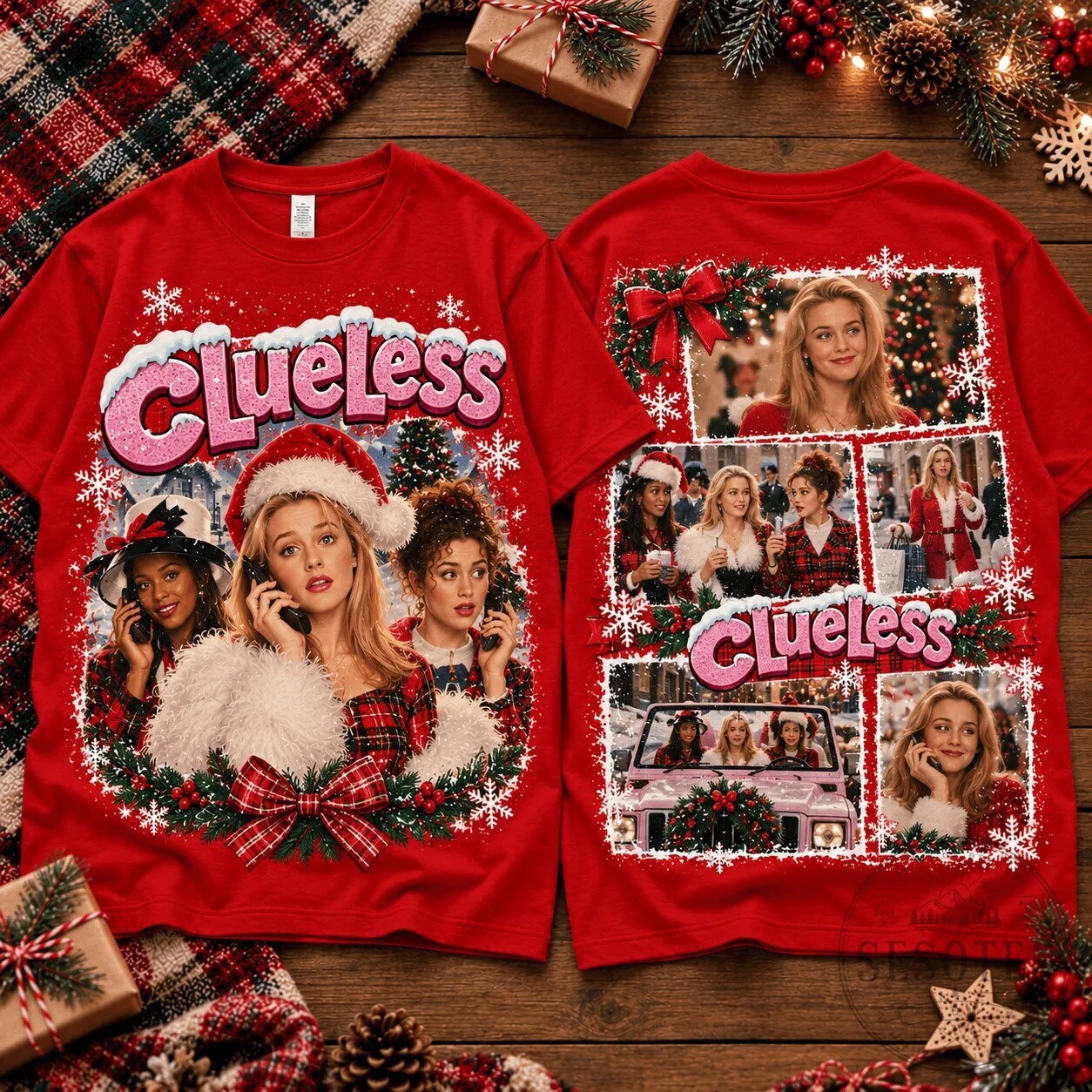 Clueless Christmas Holiday Collage Graphic T-Shirt for Fans 2 Clueless Christmas Holiday Collage Graphic T-Shirt for Fans