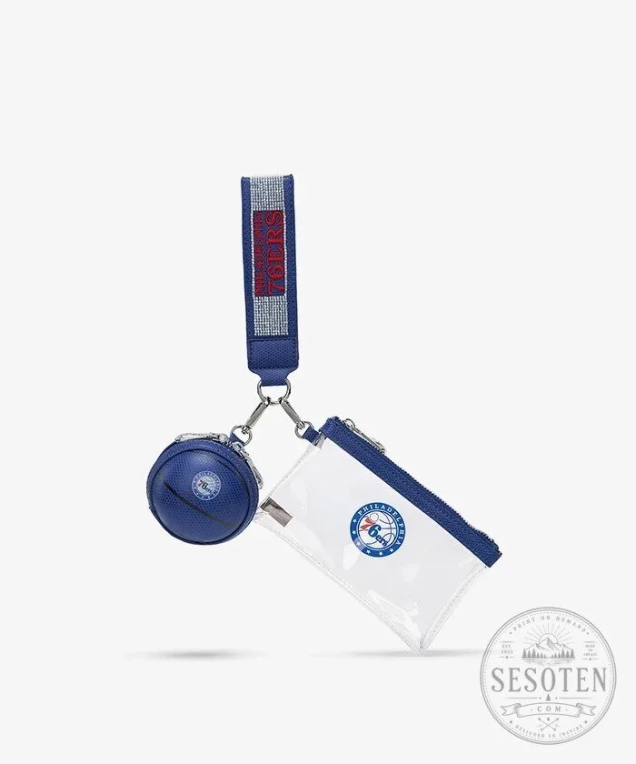Philadelphia 76ers Basketball Clear Wristlet Bag with Keychain and Coin Purse