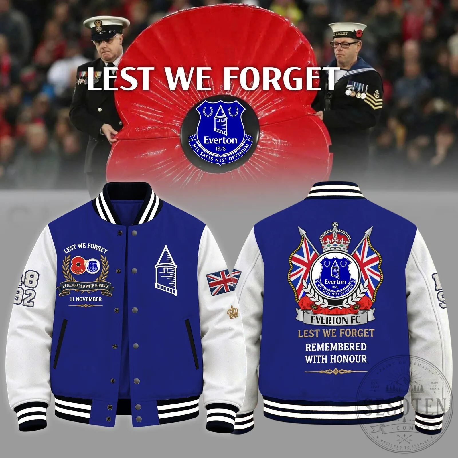 Everton Football Club Lest We Forget Remembrance Day Varsity Jacket