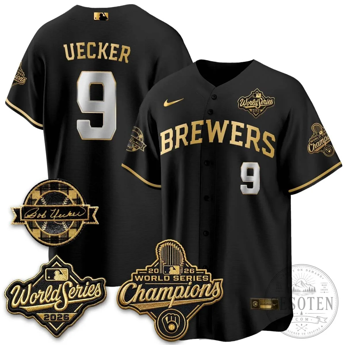 Black Baseball Jersey of Bob Uecker - 2026 Champions Milwaukee Brewers 92 Black Baseball Jersey of Bob Uecker - 2026 Champions Milwaukee Brewers