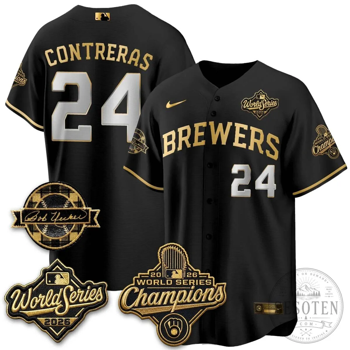 Black Baseball Jersey of Bob Uecker - 2026 Champions Milwaukee Brewers 93 Black Baseball Jersey of Bob Uecker - 2026 Champions Milwaukee Brewers