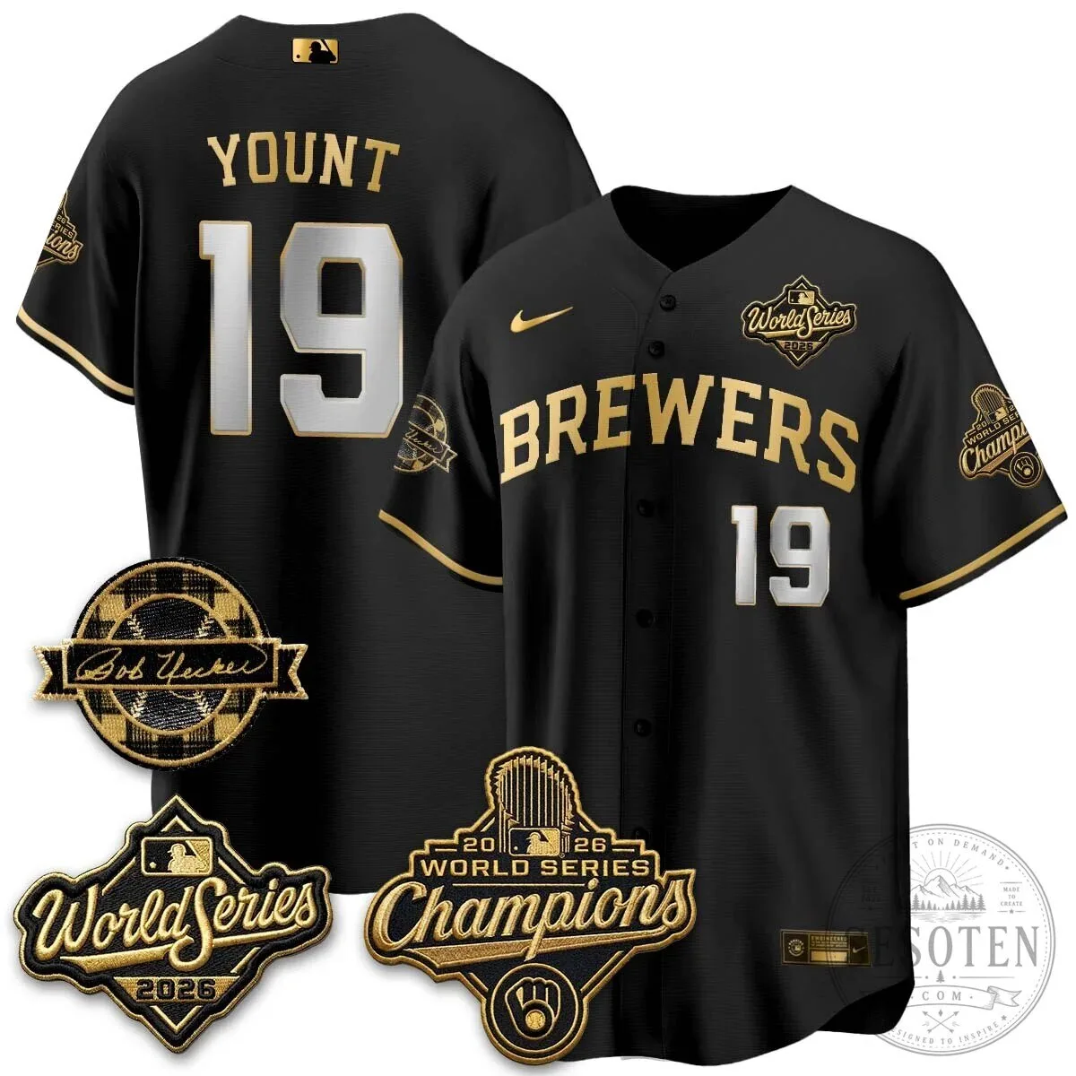 Black Baseball Jersey of Bob Uecker - 2026 Champions Milwaukee Brewers 95 Black Baseball Jersey of Bob Uecker - 2026 Champions Milwaukee Brewers
