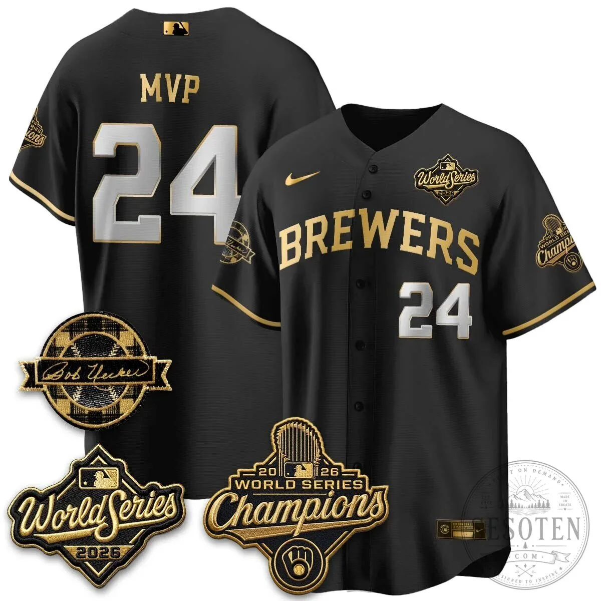Black Baseball Jersey of Bob Uecker - 2026 Champions Milwaukee Brewers 96 Black Baseball Jersey of Bob Uecker - 2026 Champions Milwaukee Brewers