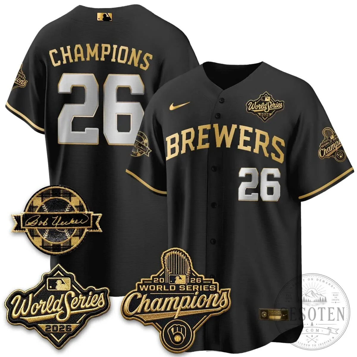 Black Baseball Jersey of Bob Uecker - 2026 Champions Milwaukee Brewers 97 Black Baseball Jersey of Bob Uecker - 2026 Champions Milwaukee Brewers