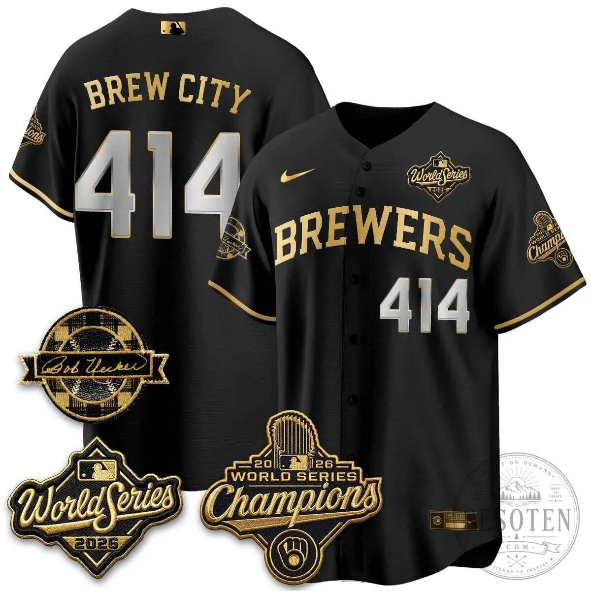 Black Baseball Jersey of Bob Uecker - 2026 Champions Milwaukee Brewers 98 Black Baseball Jersey of Bob Uecker - 2026 Champions Milwaukee Brewers