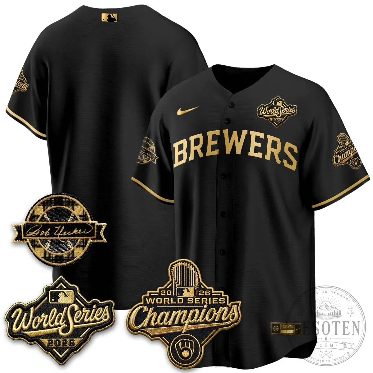 Black Baseball Jersey of Bob Uecker - 2026 Champions Milwaukee Brewers 99 Black Baseball Jersey of Bob Uecker - 2026 Champions Milwaukee Brewers
