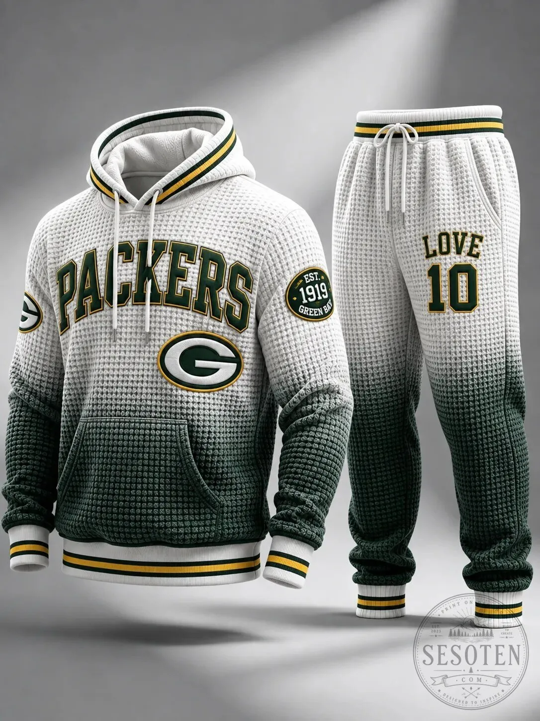 Waffle Knit Hoodie and Jogger Set for Green Bay Packers Fans