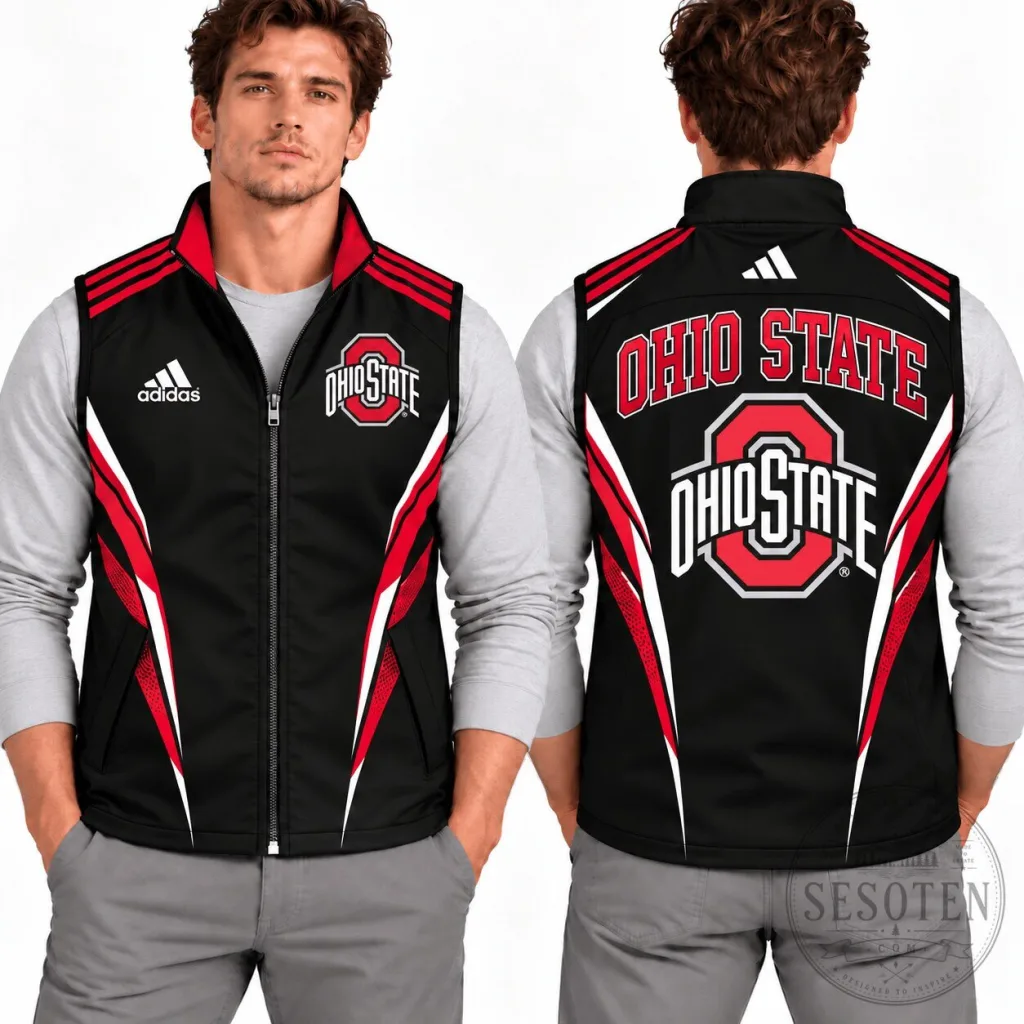 Ohio State Buckeyes Adidas Full-Zip Sleeveless Vest Jacket for Men Ohio State Buckeyes Adidas Full-Zip Sleeveless Vest Jacket for Men