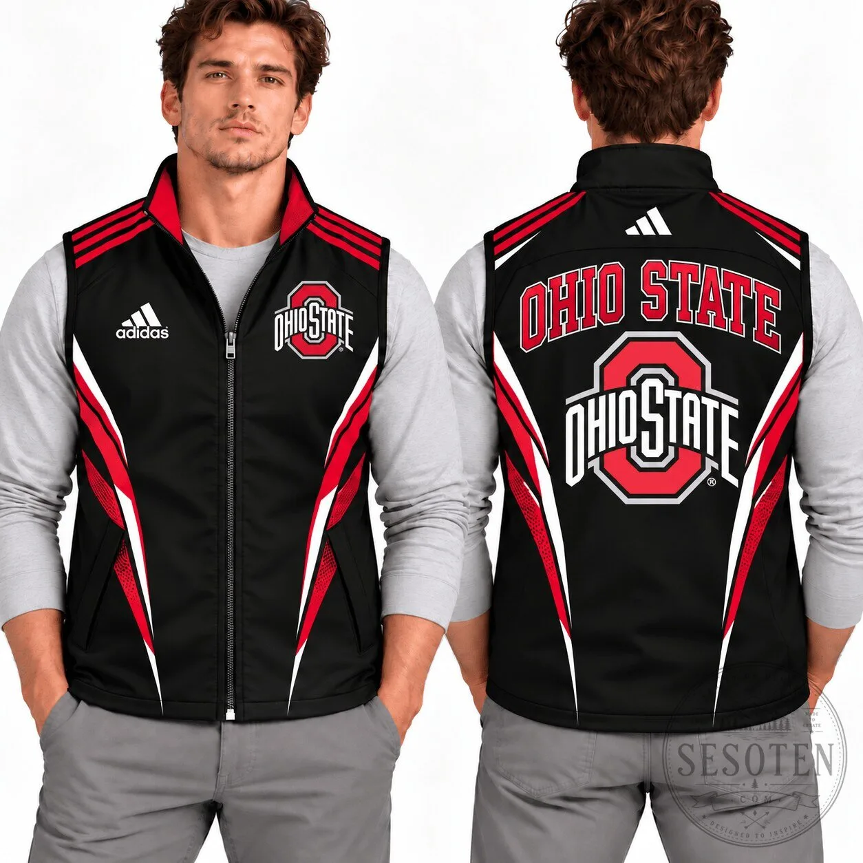 Ohio State Buckeyes Adidas Full-Zip Sleeveless Vest Jacket for Men 3 Ohio State Buckeyes Adidas Full-Zip Sleeveless Vest Jacket for Men